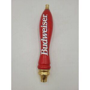 Budweiser Beer Tap Class Draft Draught Handle Wood Red Paint Brass Tips Vintage